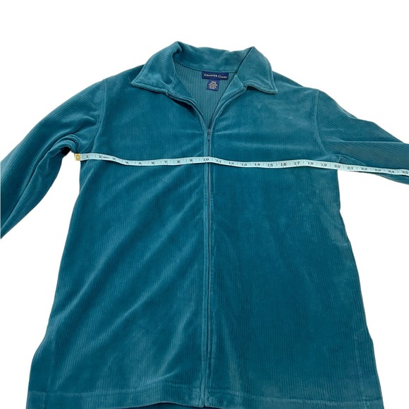 Charter Club Vintage Y2K Teal Blue Velour Ribbed Zip Up Jacket, Size Small - Picture 8 of 11
